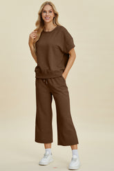 Double Take Full Size Texture Round Neck Top and Pants Set OutfitFlow